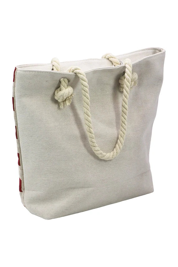 American Flag Canvas Tote Bag – Large Zippered Burlap Style