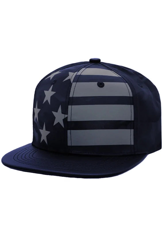 American Flag Camo Flat Brim Snapback Hat – PU Leather Bill
