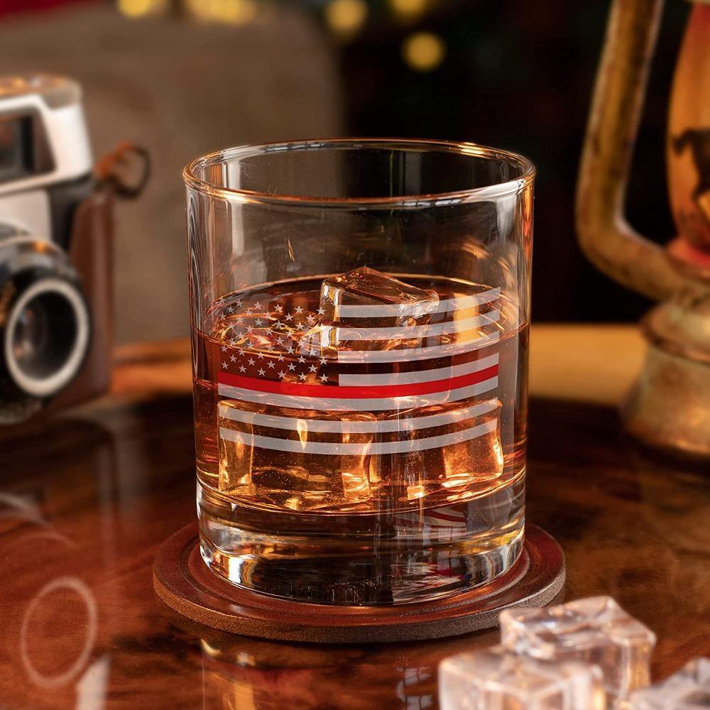 Thin Red Line Firefighter American Flag Whiskey Glass – 10 oz – Made in USA