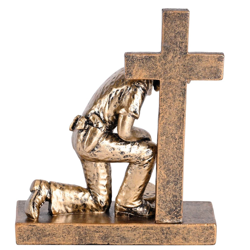 Kneeling Police Officer Cross Prayer Figurine – Bronze-Look Law Enforcement Faith Decor