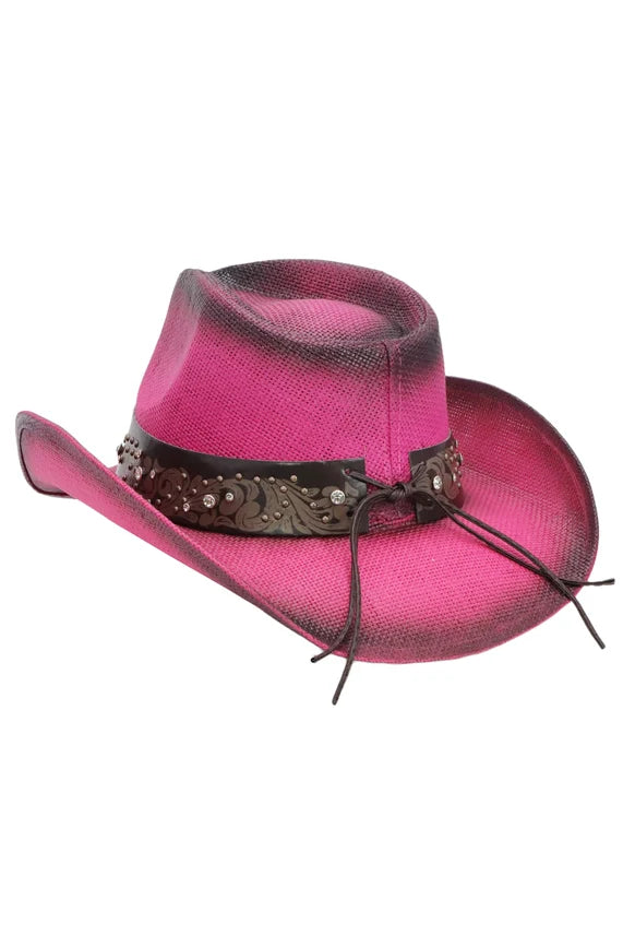 Heart Bling Ombre Straw Cowboy Hat – Rhinestone Belt Trim