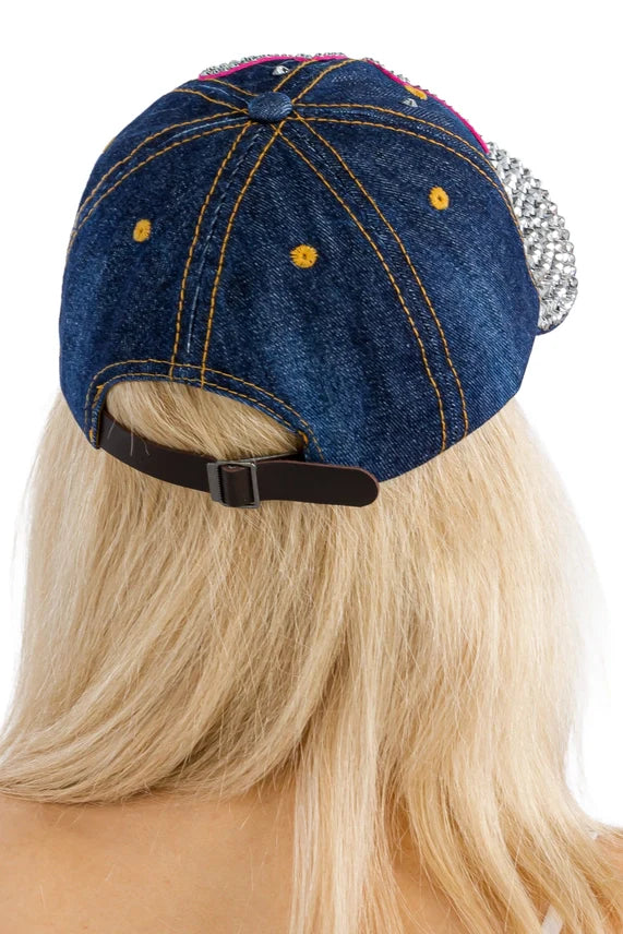 Butterfly Rhinestone Baseball Cap – Dark Denim Blue