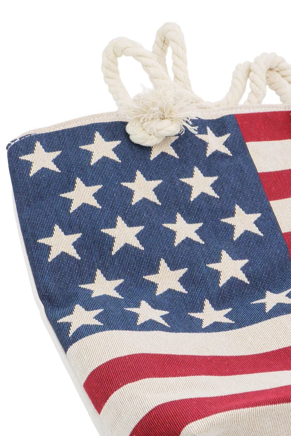 American Flag Canvas Tote Bag – Large Zippered Burlap Style