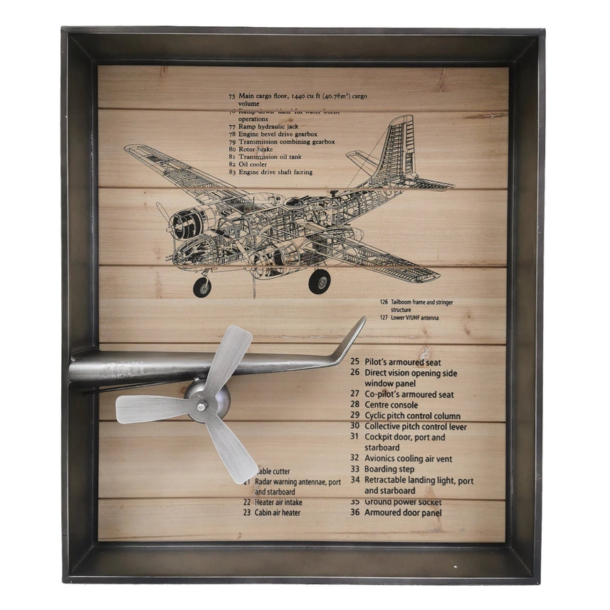 Metallic Vintage Airplane Wall Art with Clock – 3-Piece Aviation Wall Decor Set