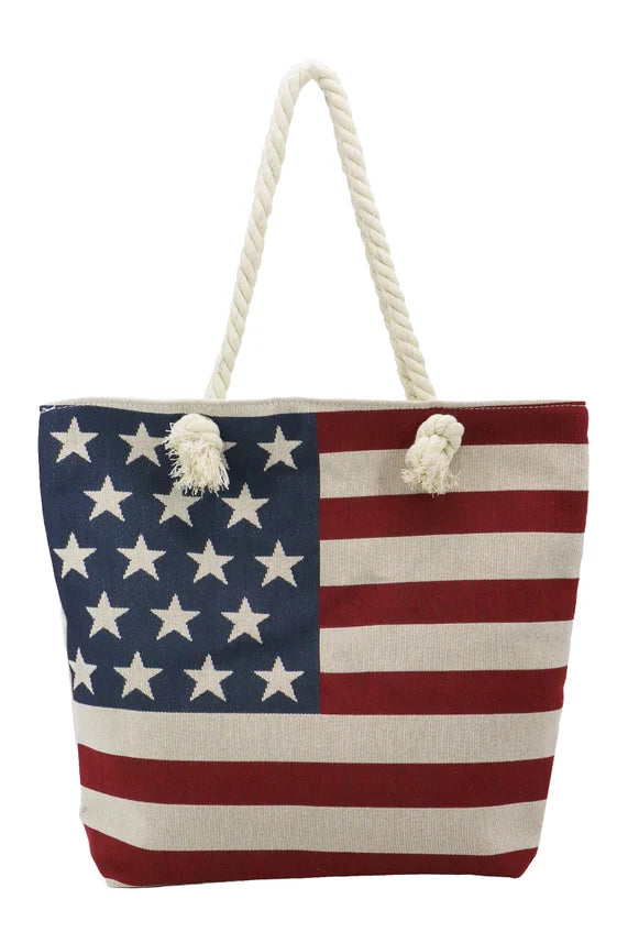 American Flag Canvas Tote Bag – Large Zippered Burlap Style