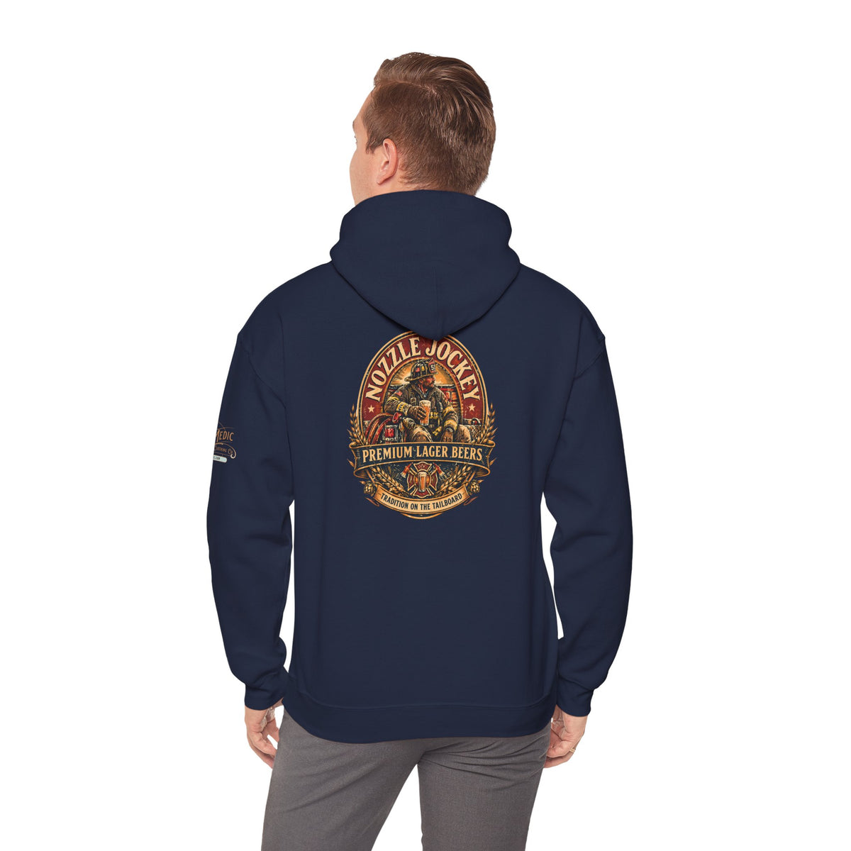 Nozzle Jockey Firefighter Beer Hoodie – Vintage Brewery Graphic Pullover Sweatshirt