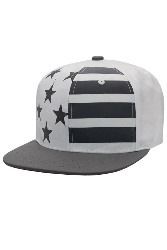 American Flag Camo Flat Brim Snapback Hat – PU Leather Bill