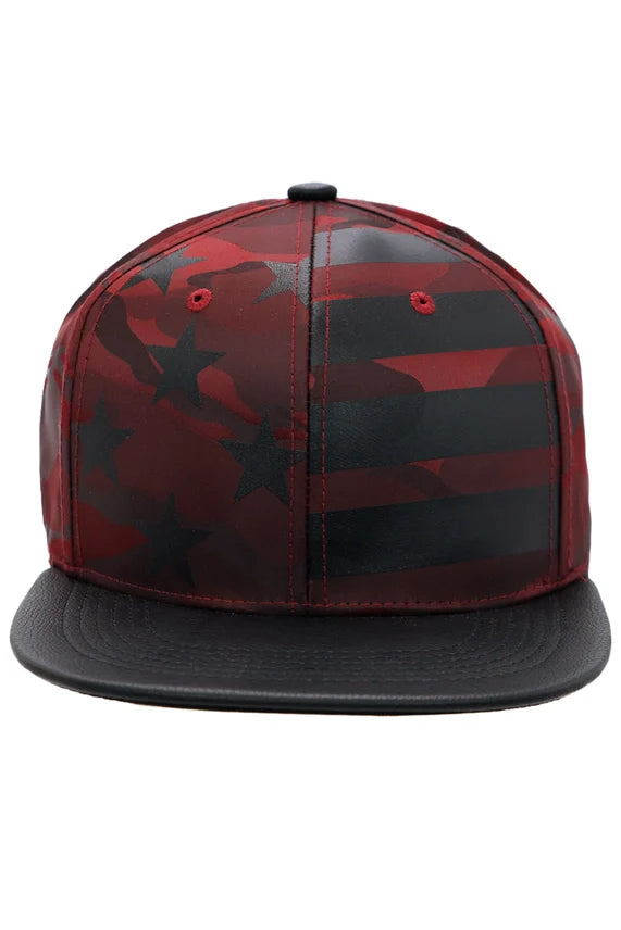 American Flag Camo Flat Brim Snapback Hat – PU Leather Bill