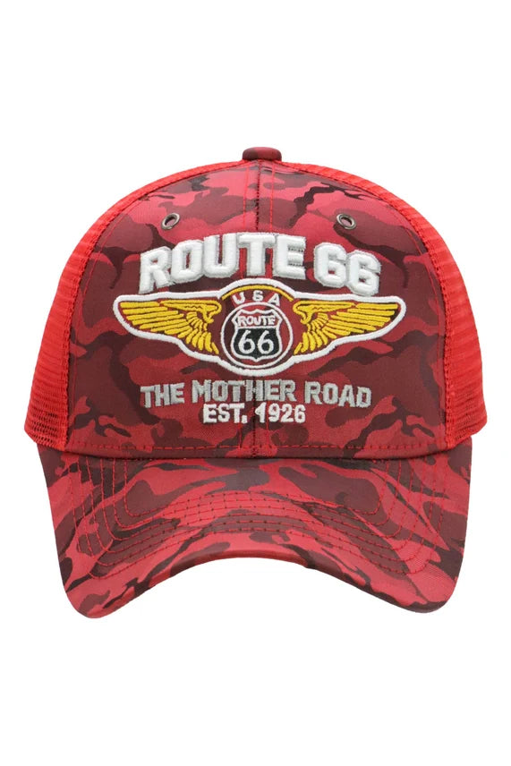 Route 66 Wing Logo Camo Trucker Hat – Mesh Snapback