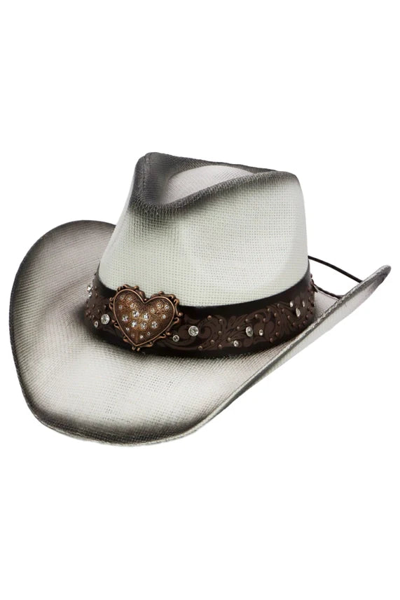 Heart Bling Ombre Straw Cowboy Hat – Rhinestone Belt Trim