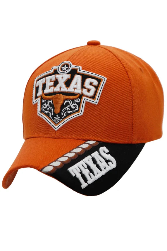 Texas Longhorn Embroidered Baseball Cap – Curved Bill Velcro Back