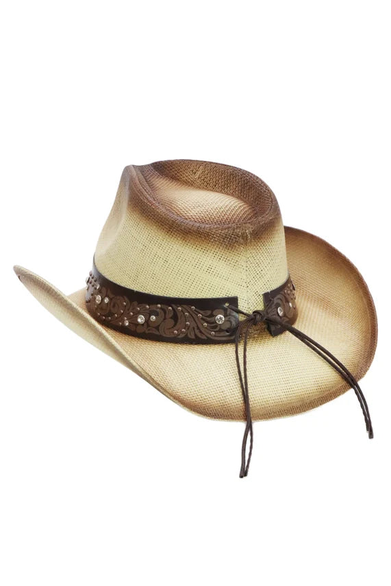 Heart Bling Ombre Straw Cowboy Hat – Rhinestone Belt Trim