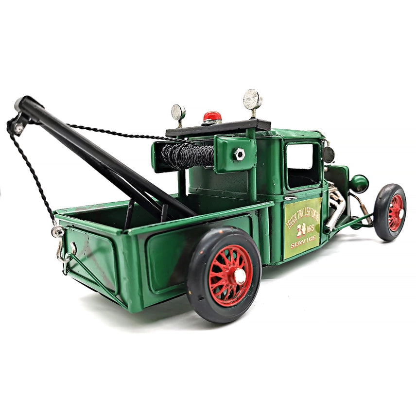 Handcrafted Vintage Metal Towing Truck Model – Rustic Industrial Desk & Office Decor