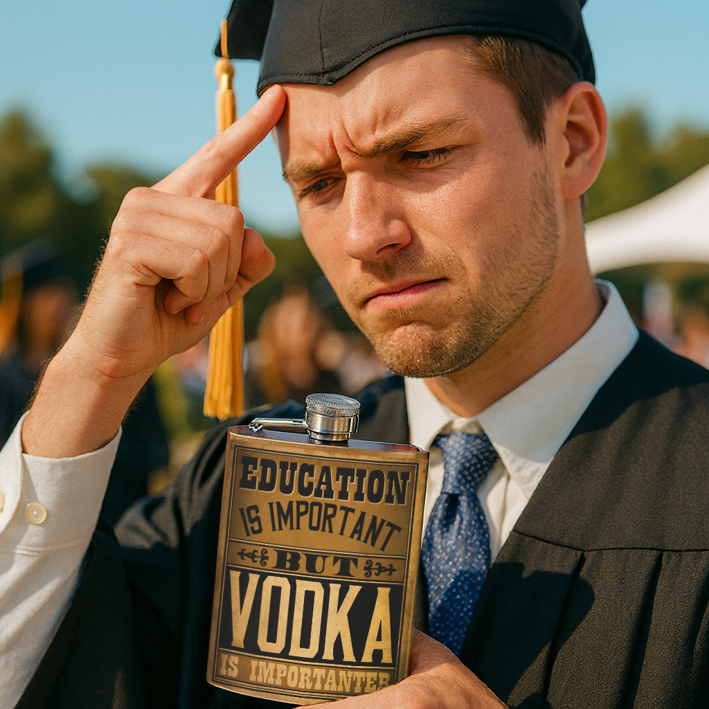 Education Is Importanter Funny Stainless Steel Hip Flask – 8 oz Sarcastic Gift Flask