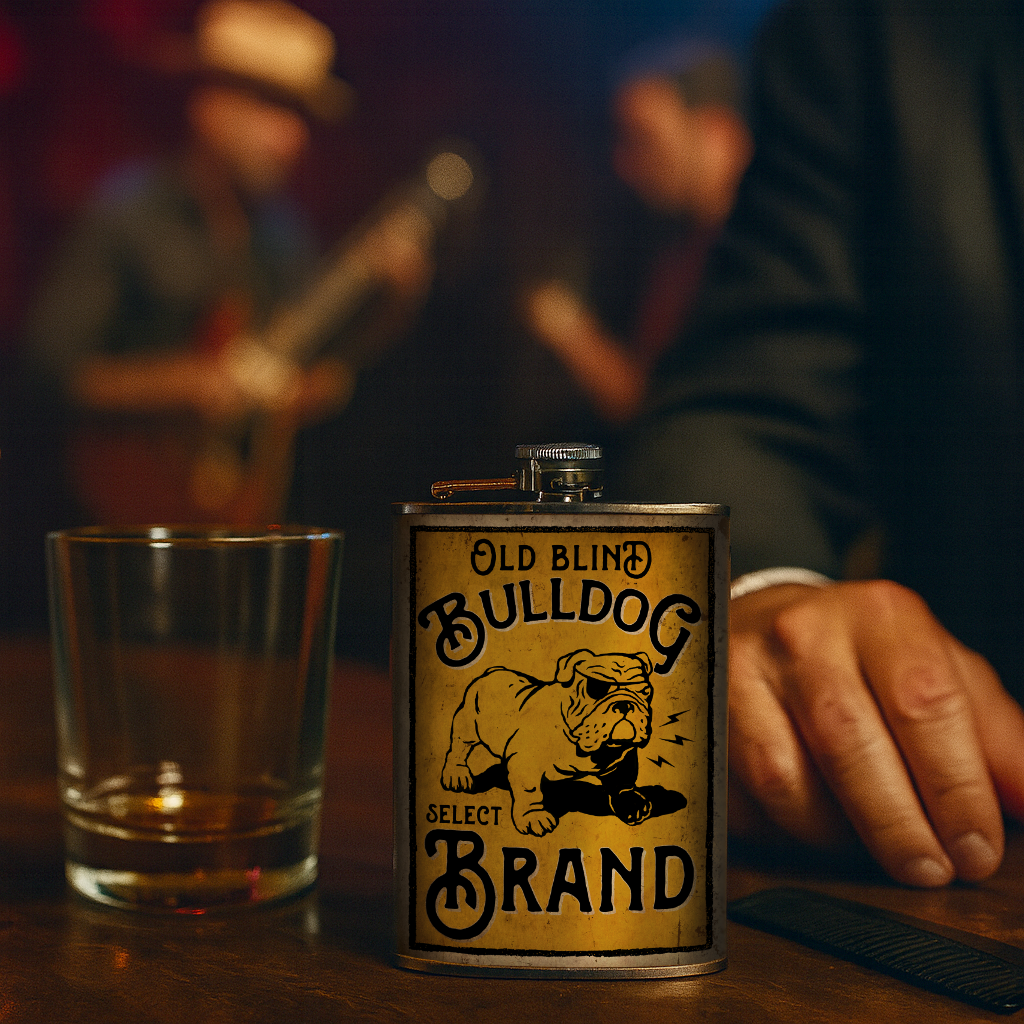 Old Blind Bulldog Brand Stainless Steel Hip Flask – 8 oz Vintage Style Gift Flask