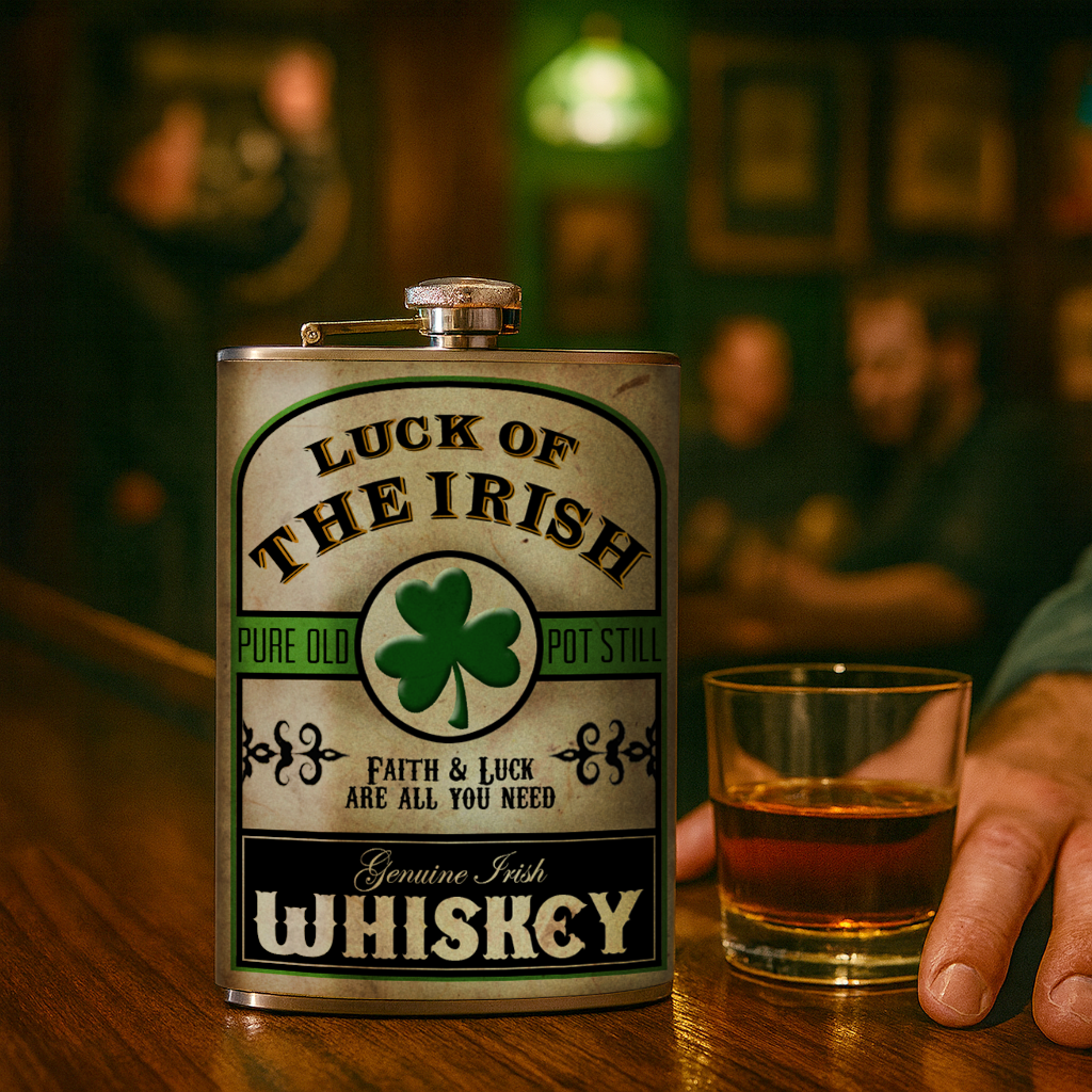 Luck of the Irish Stainless Steel Hip Flask – 8 oz St. Patrick’s Day Gift Flask