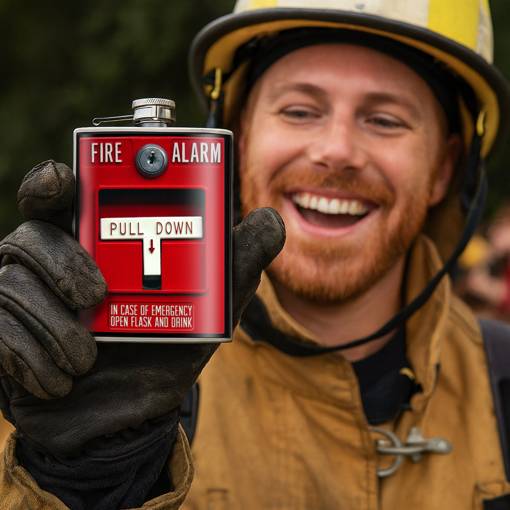 Fire Alarm Pull Station Stainless Steel Hip Flask – 8 oz Emergency Humor Gift Flask