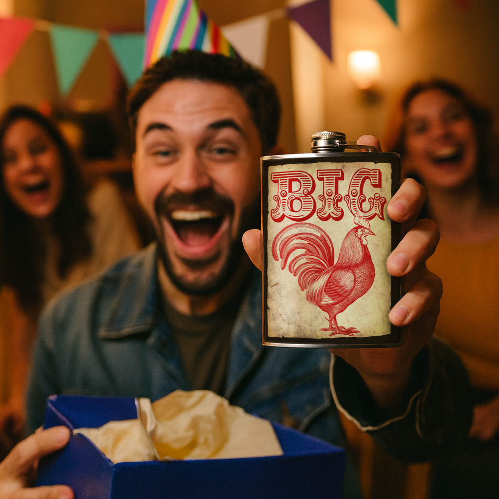 Big Cock Funny Stainless Steel Hip Flask – 8 oz Vintage Humor Gift Flask