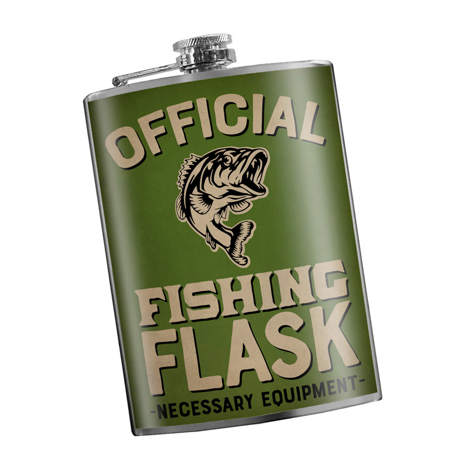 Official Fishing Flask funny stainless steel hip flask with gift box, 8 oz capacity