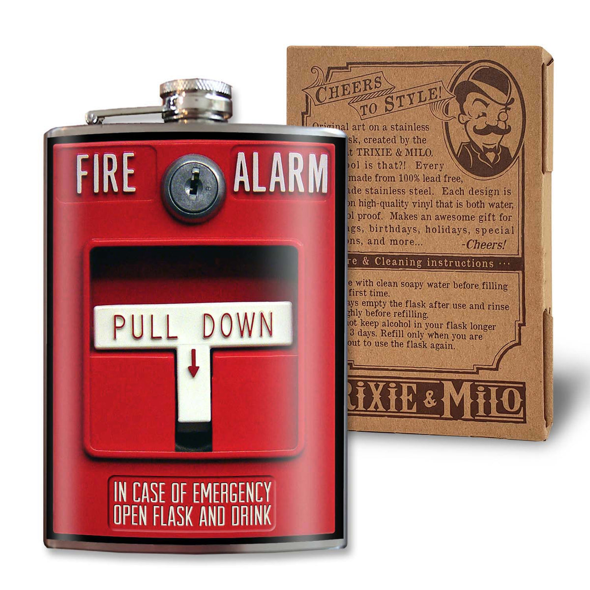 Fire Alarm Pull Station Stainless Steel Hip Flask – 8 oz Emergency Humor Gift Flask