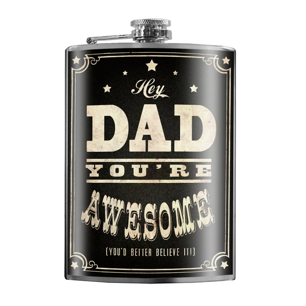 Dad You’re Awesome stainless steel hip flask with gift box, 8 oz capacity