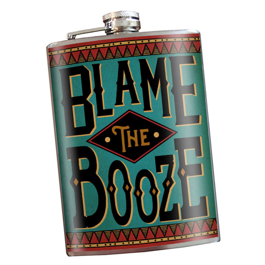 Blame the Booze funny stainless steel hip flask with gift box, 8 oz capacity
