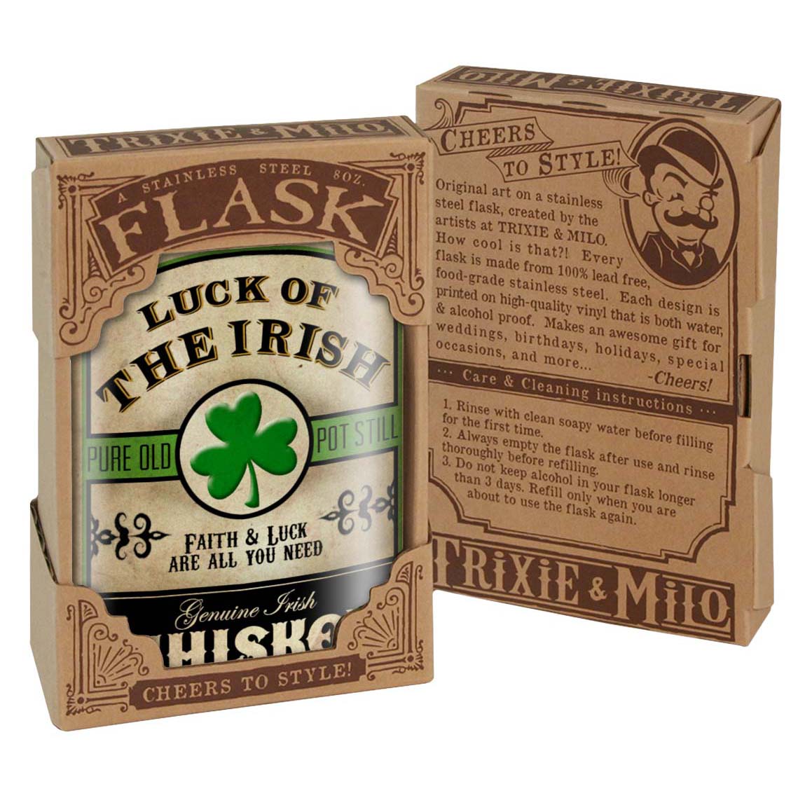 Luck of the Irish Stainless Steel Hip Flask – 8 oz St. Patrick’s Day Gift Flask