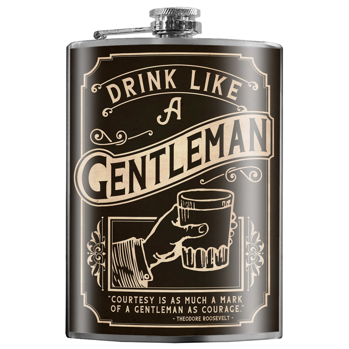 Drink Like a Gentleman stainless steel hip flask with vintage design and gift box, 8 oz capacity