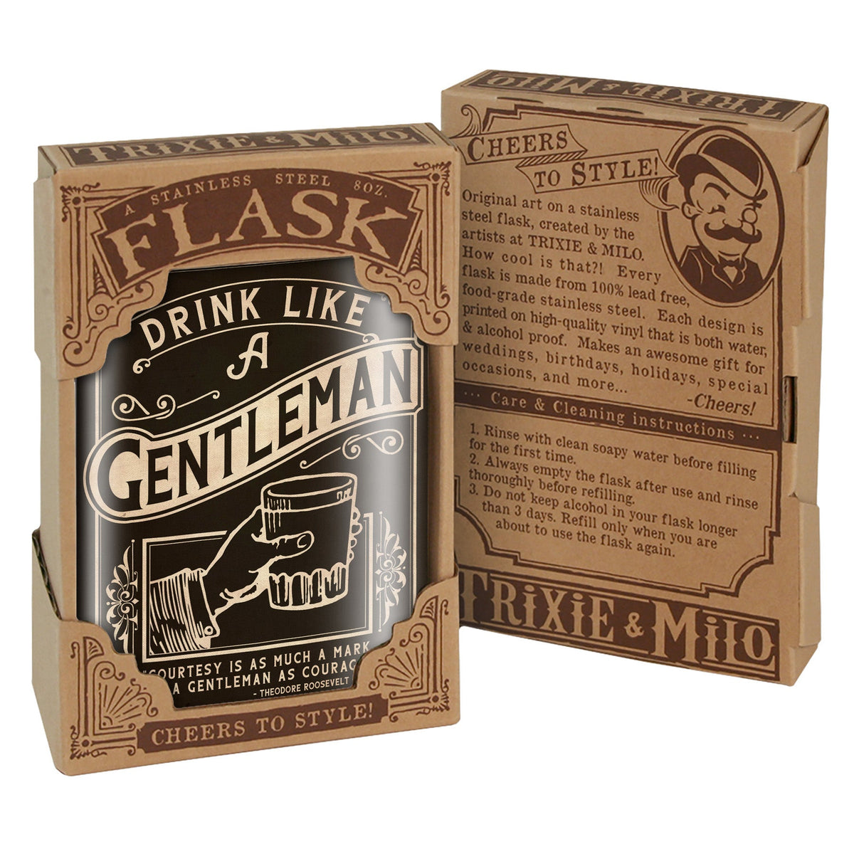 Drink Like a Gentleman Stainless Steel Hip Flask – 8 oz Classic Gift Flask