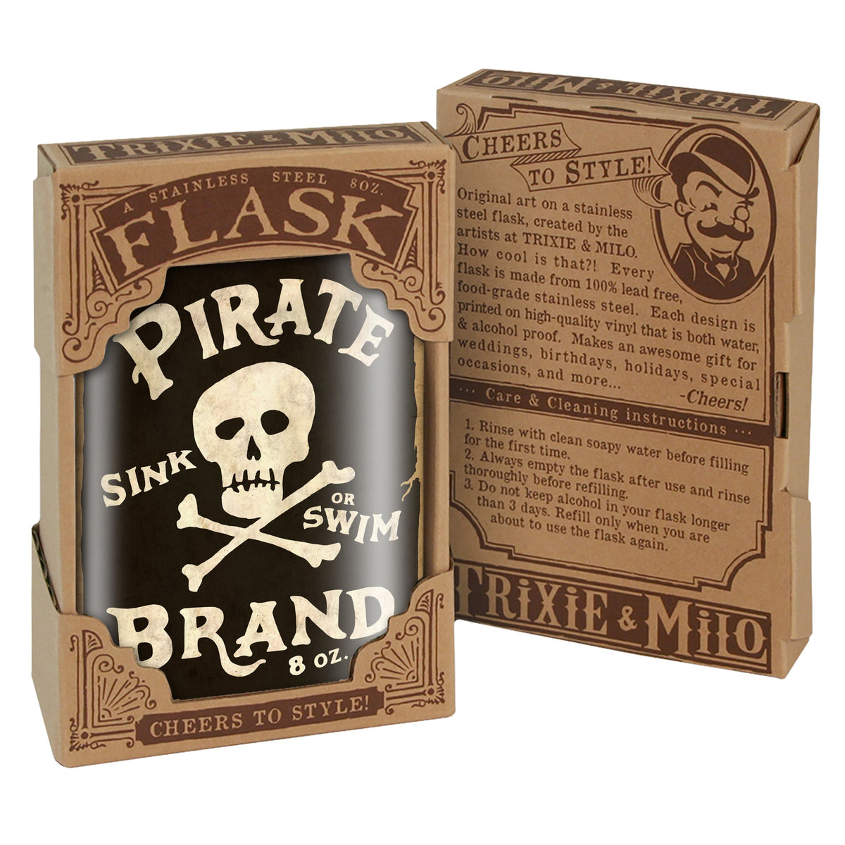Pirate Brand Stainless Steel Hip Flask – 8 oz Skull & Crossbones Flask