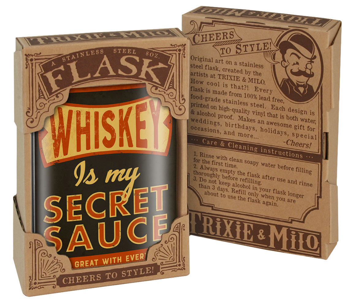 Whiskey Is My Secret Sauce Funny Stainless Steel Hip Flask – 8 oz Gift Flask