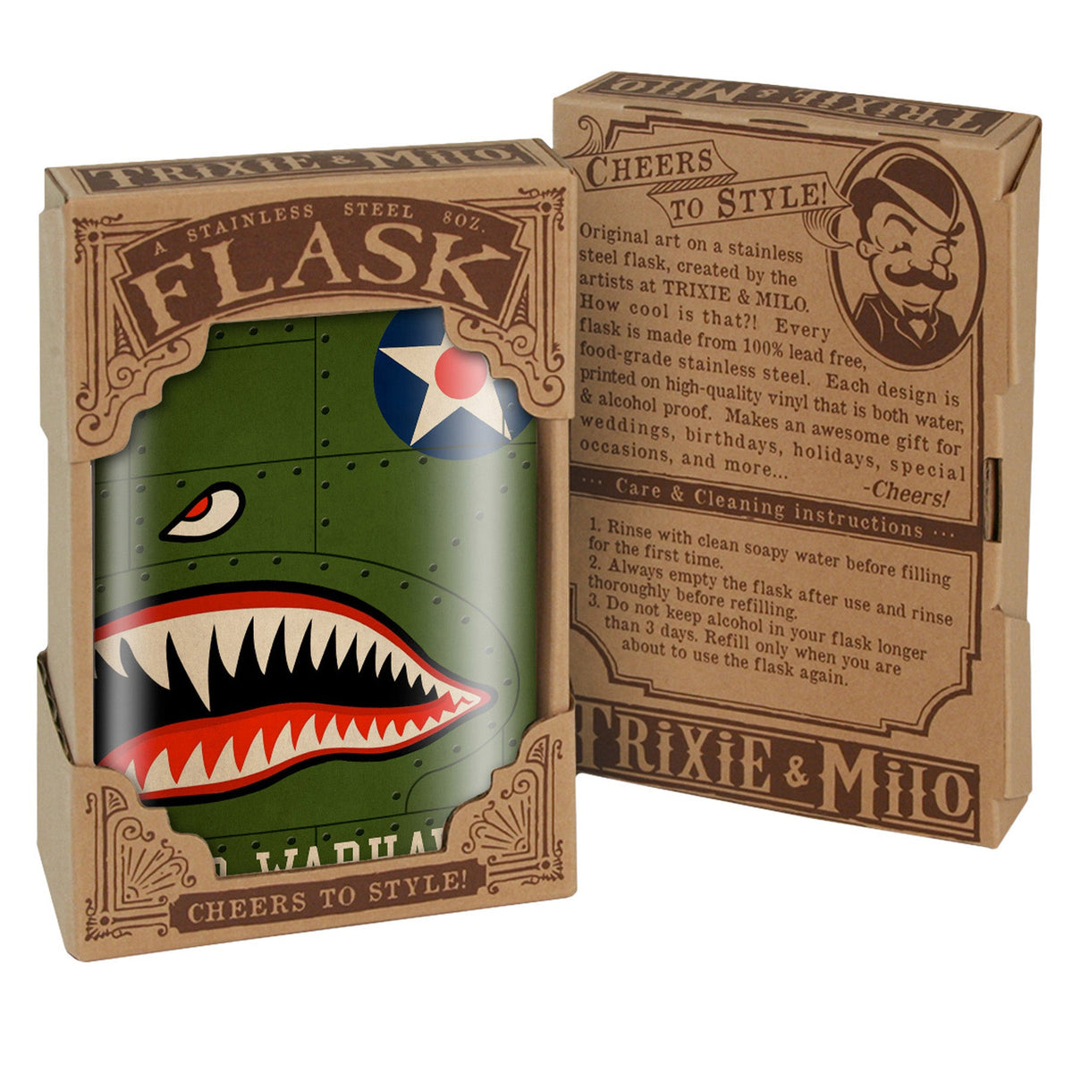 P-40 Warhawk Stainless Steel Hip Flask – 8 oz Vintage Aviation Flask