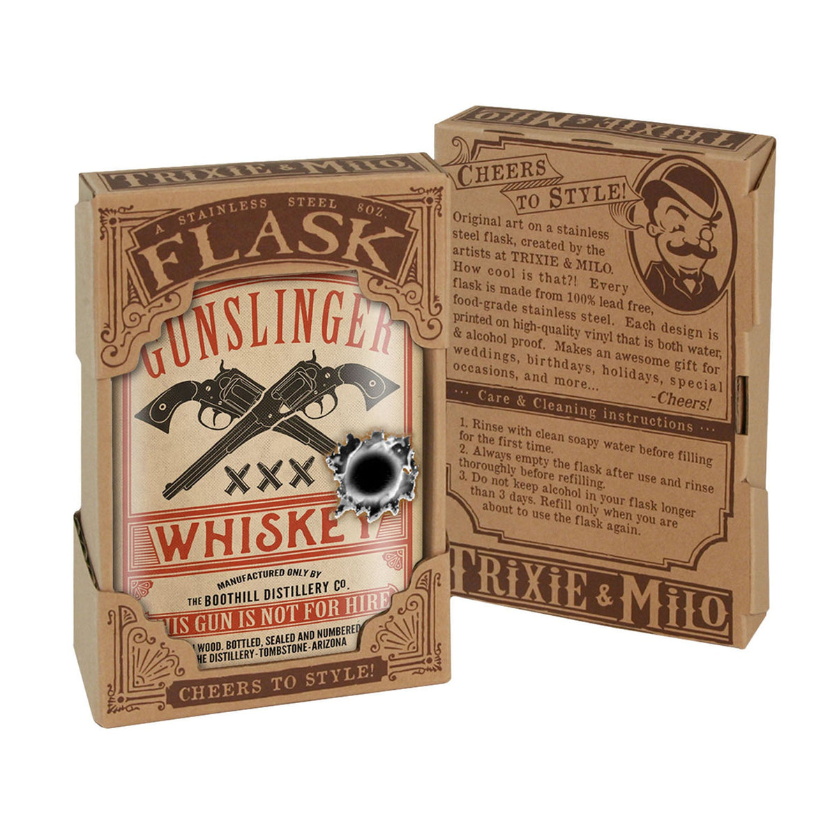 Gunslinger Stainless Steel Hip Flask – 8 oz Western Outlaw Gift Flask