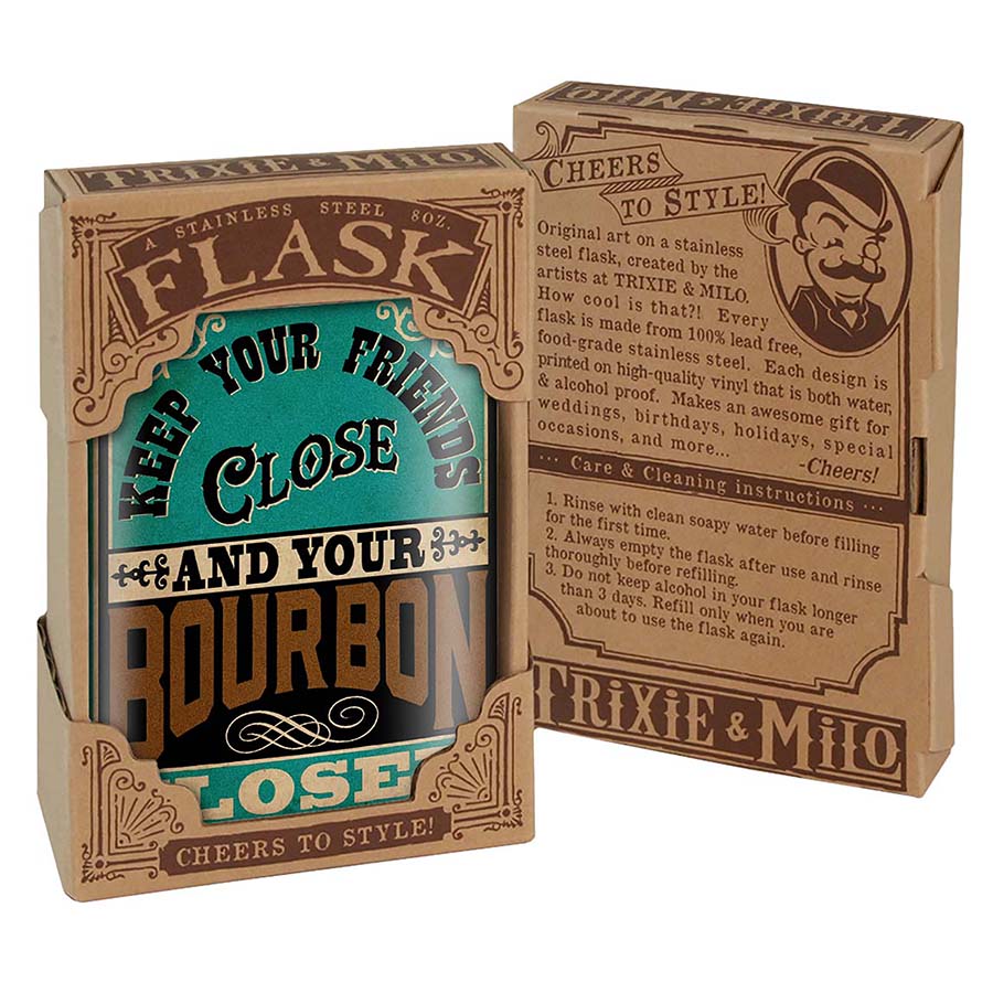 Keep Your Bourbon Closer Stainless Steel Hip Flask – 8 oz Whiskey Gift Flask
