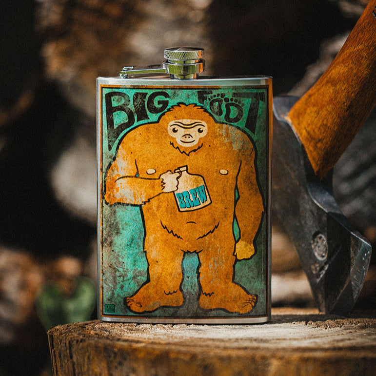 Bigfoot Stainless Steel Hip Flask – 8 oz Funny Cryptid Gift Flask