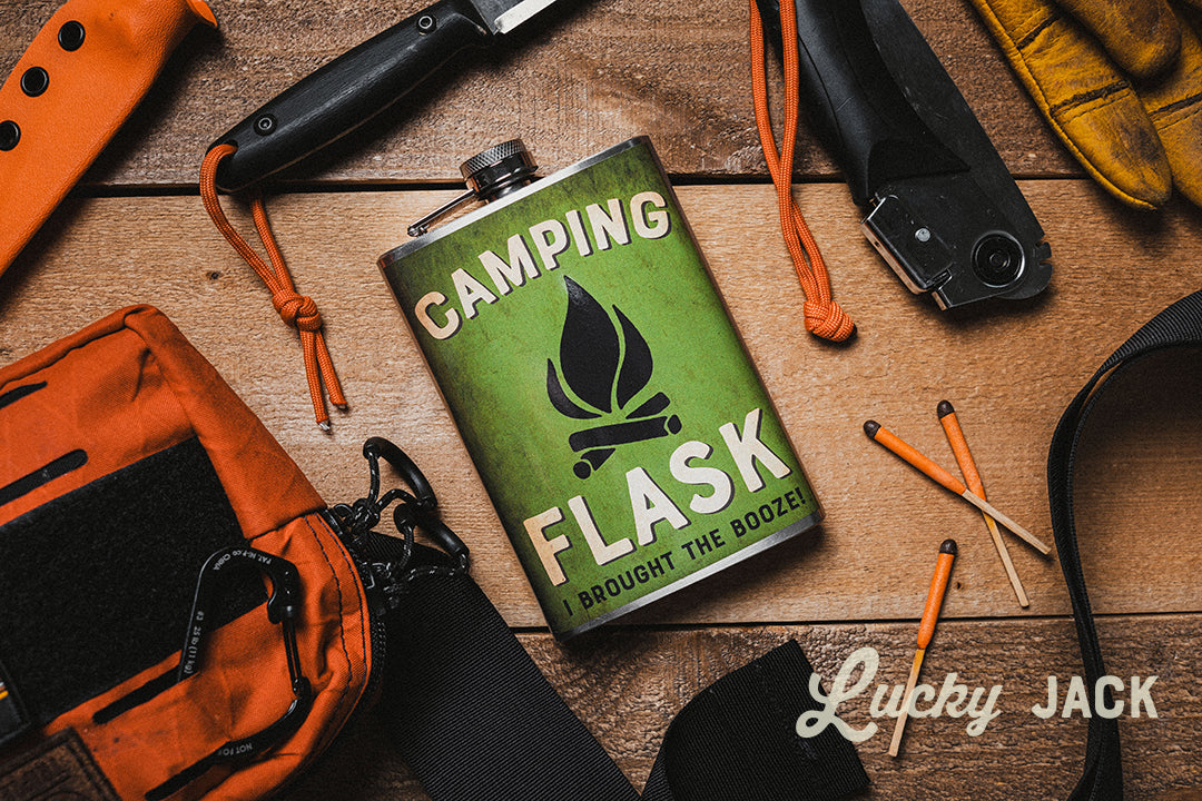 Camping Flask Funny Stainless Steel Hip Flask – 8 oz Outdoor Adventure Flask