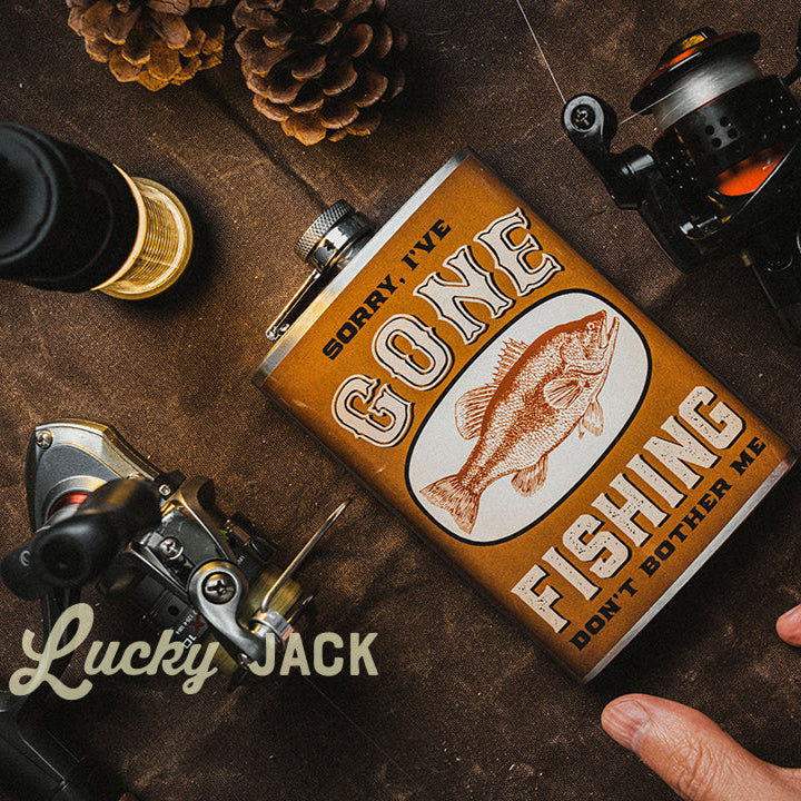 Gone Fishing Funny Stainless Steel Hip Flask – 8 oz Gift Flask