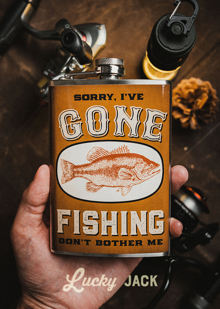 Gone Fishing Funny Stainless Steel Hip Flask – 8 oz Gift Flask