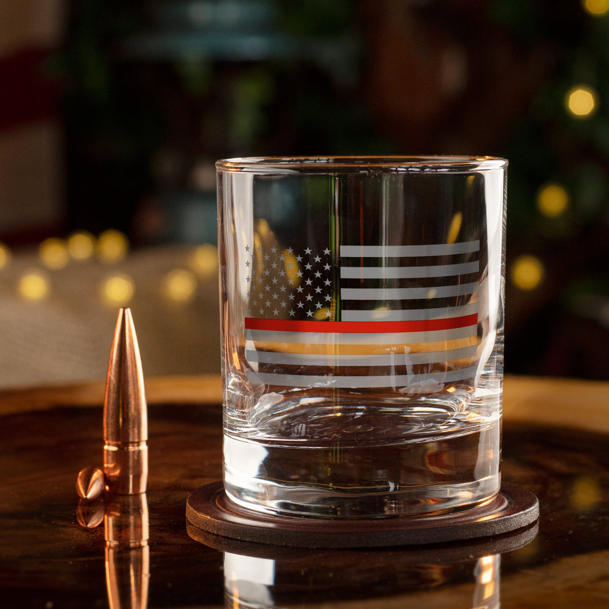 thin red line flag whiskey glass close up