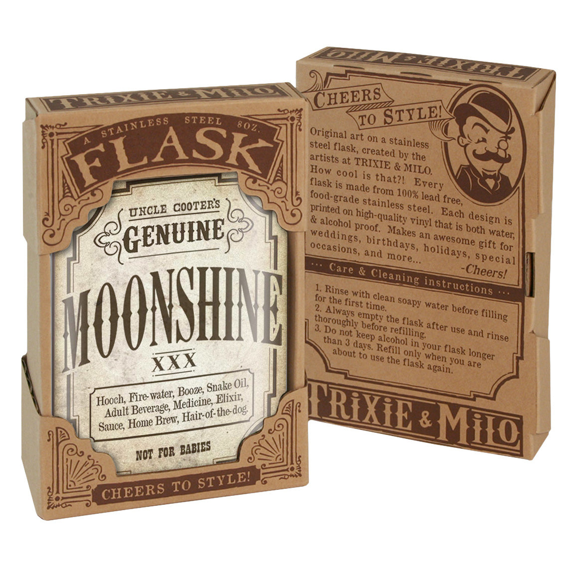 Genuine Moonshine Stainless Steel Hip Flask – 8 oz Vintage Whiskey Gift Flask