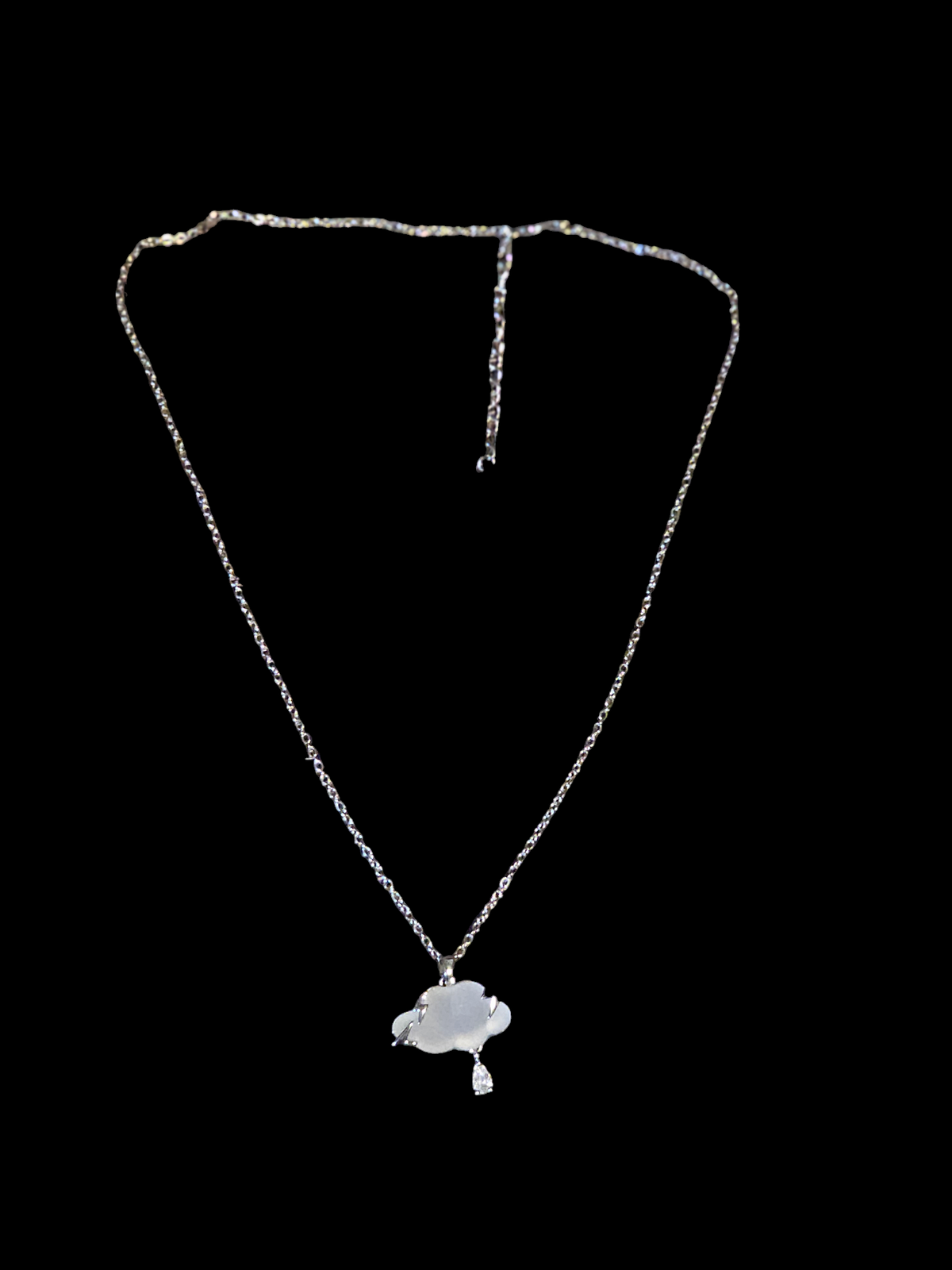 "White Cloud" Pendant Necklace - Stainless Silver with Resin Cloud and Zircon Raindrop