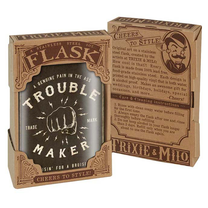 Trouble Maker Funny Stainless Steel Hip Flask – 8 oz Bold Humor Gift Flask