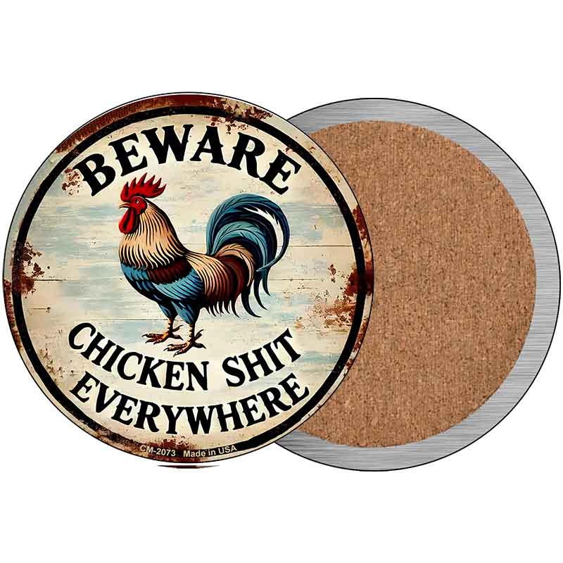 Beware Chicken Shit Novelty Circle Coaster Set of 4 CC-2073