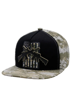 Crossed rifle USA flag flat brim five-panel cap in digital camo