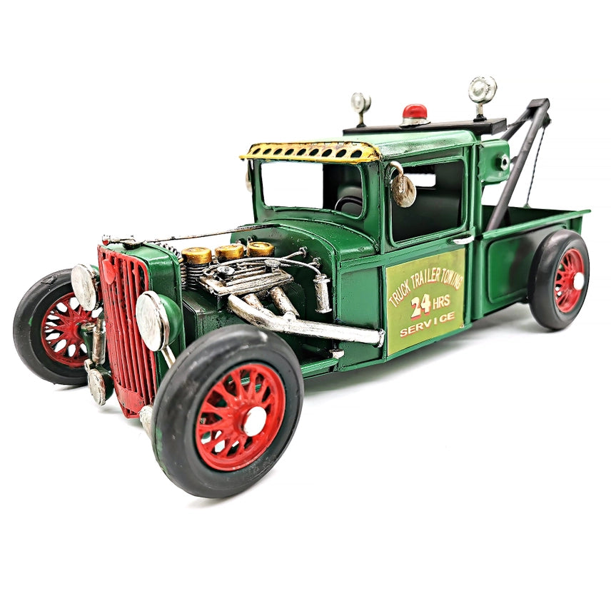 Handcrafted Vintage Metal Towing Truck Model – Rustic Industrial Desk & Office Decor