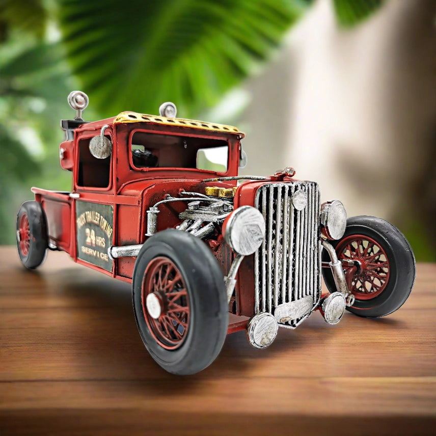 Handcrafted Vintage Metal Towing Truck Model – Rustic Industrial Desk & Office Decor
