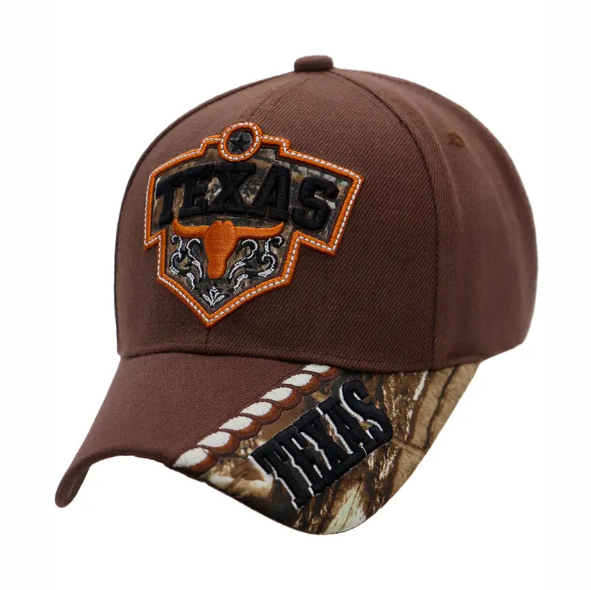 Texas Longhorn Embroidered Baseball Cap – Curved Bill Velcro Back