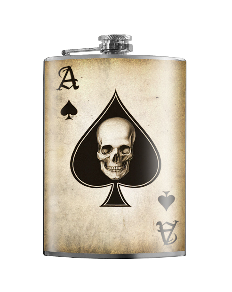 Ace of Spades stainless steel hip flask with classic playing card design, 8 oz capacity