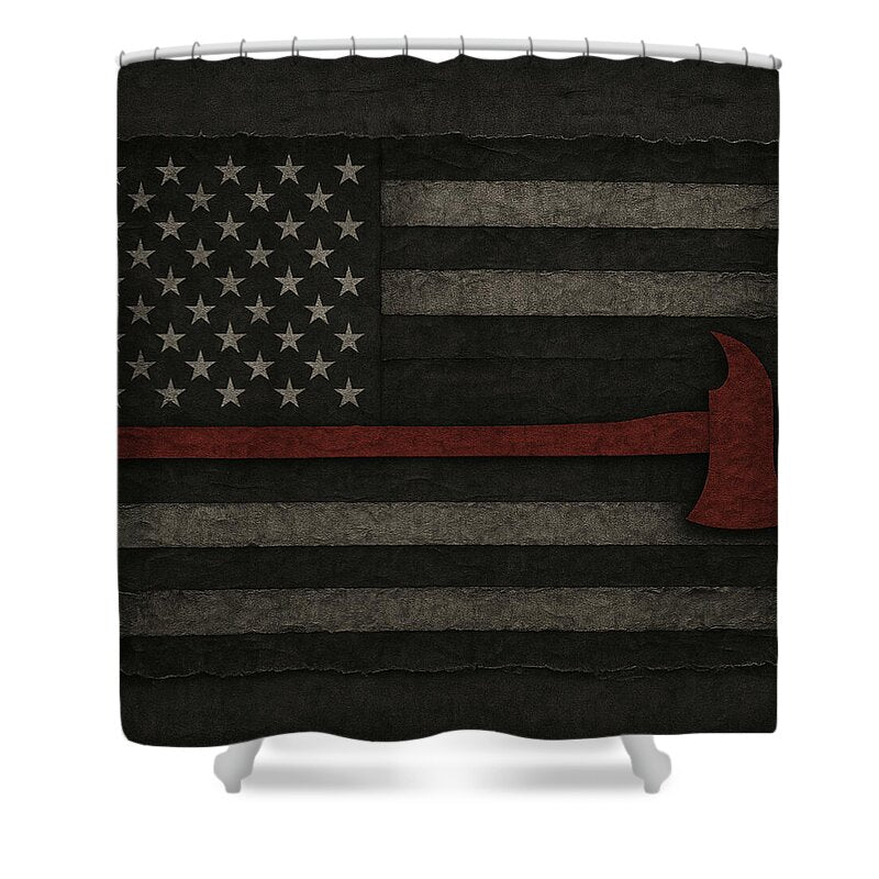 American Flag with Red Axe - Shower Curtain