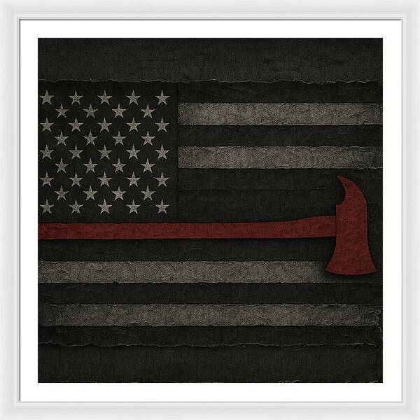 American Flag with Red Axe - Framed Print